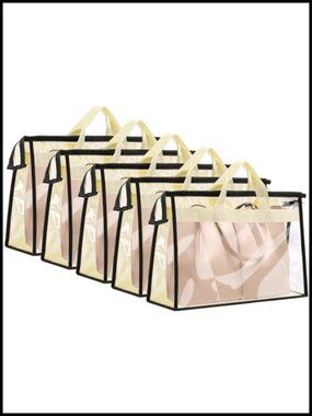 5 Pack Handbag Dust Bags Storage Organizer with Zipper and Handle, Breathable